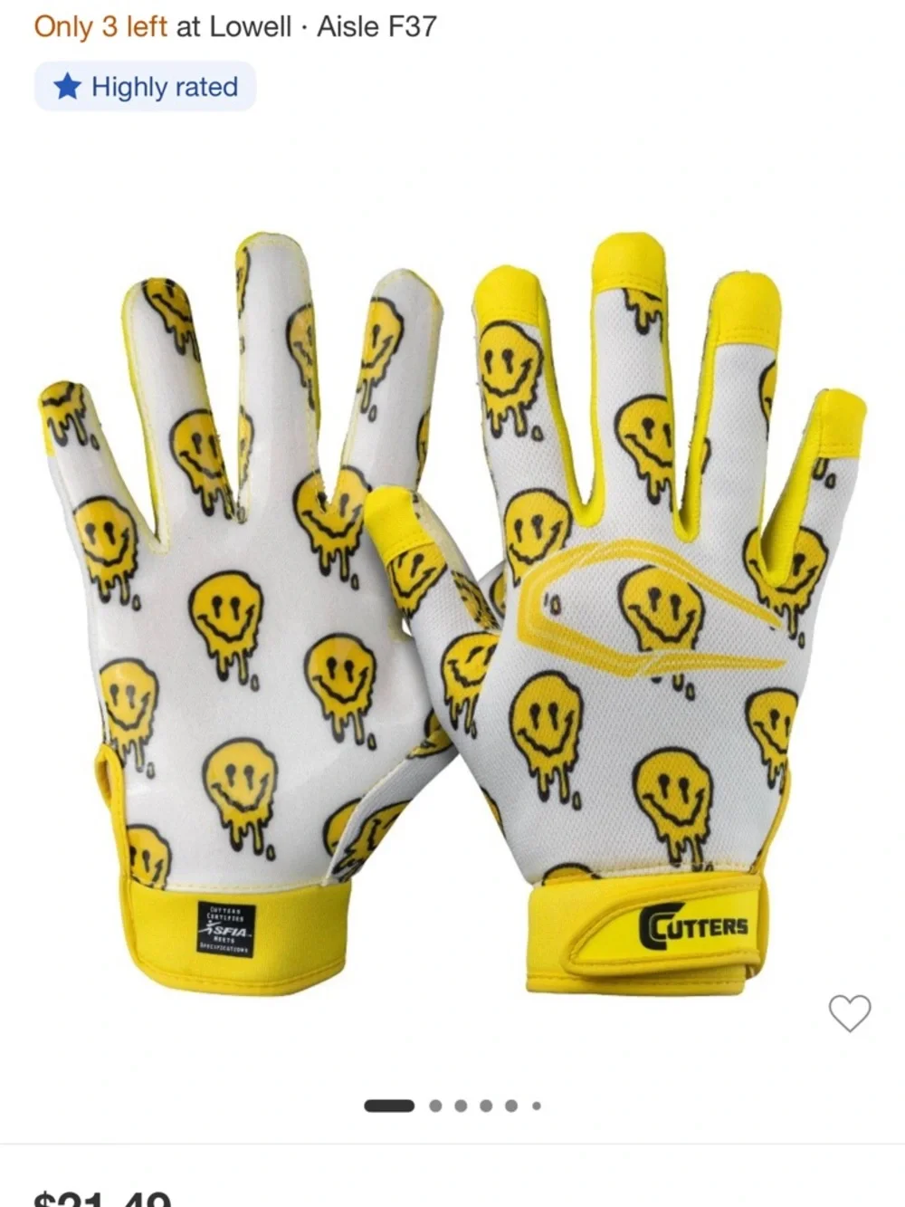 Cutters YOUTH Yellow White Game day receiver Gloves - Melted Smile Design L/XL